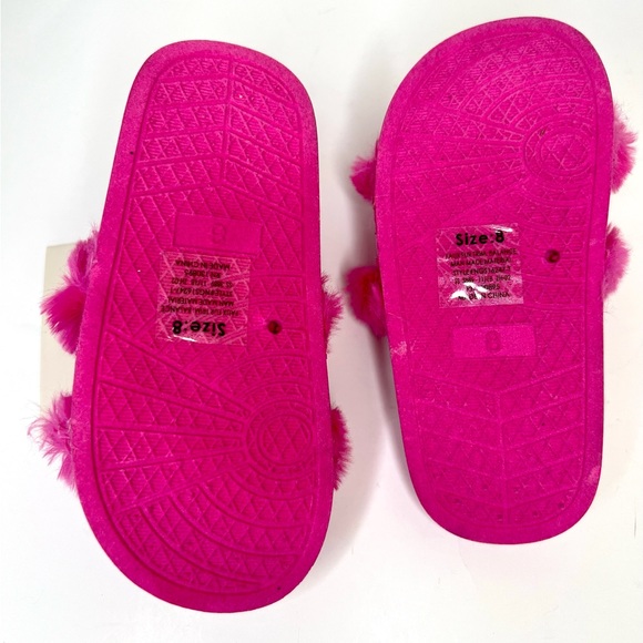Nicole Miller Toddler Pink Faux Fur Sandals Slides - Girls Slides NEW - Picture 9 of 10